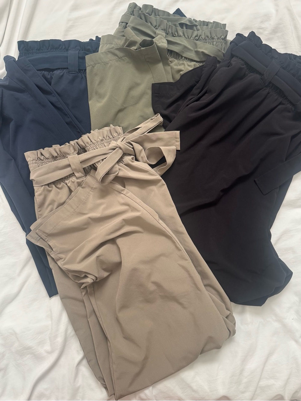 STYLUS Paperbag-Waist Pants in Black, Navy, Olive, Beige
